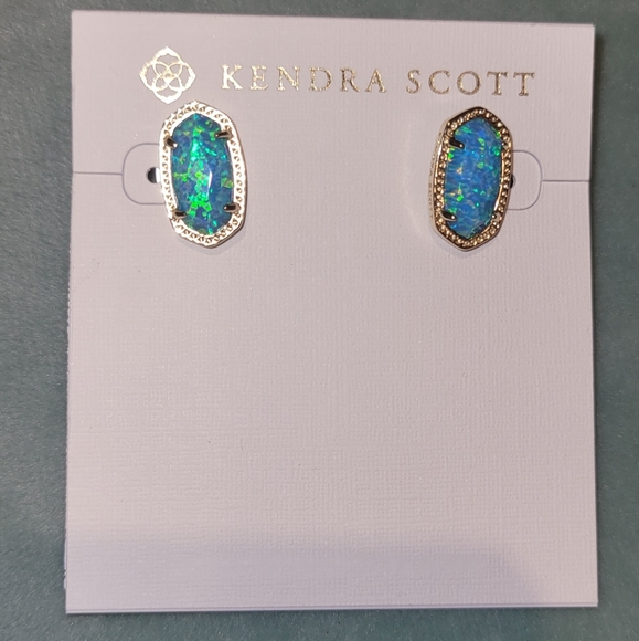 NWT RARE KENDRA SCOTT TURQUOISE OPAL STUD EARRINGS - Picture 4 of 9